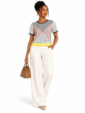 Philosophy Chic Geometric Print Short Sleeve Blouse – Size Small EUC